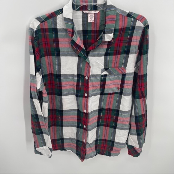 VICTORIA'S SECRET PLAID PAJAMAS Size Medium RED GREEN SPARKLE COTTON flannel - Picture 5 of 9